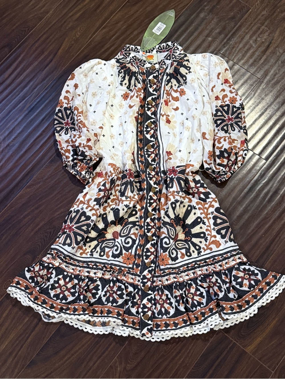 NWT FARM Rio Flower Fan Tapestry Off-White Mini Dress Size M - Picture 4 of 9